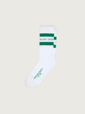 Chaussettes en coton aux finitions usées, à rayures vertes et logo