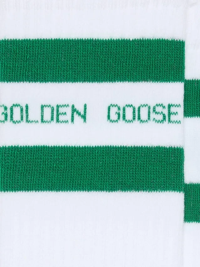 Chaussettes en coton aux finitions usées, à rayures vertes et logo