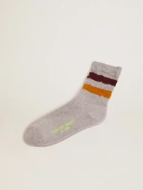 Chaussettes gris chiné avec détails vieillis et rayures bicolores
