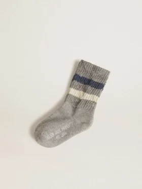 Chaussettes grises pour enfants avec détails vieillis et rayures bleu et blanc délavé