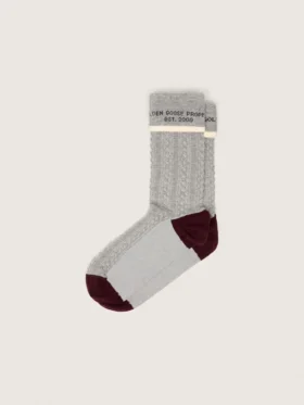 Chaussettes grises à revers avec détails bordeaux et crème