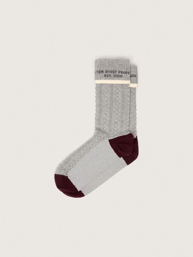 Chaussettes grises à revers avec détails bordeaux et crème