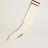 Chaussettes longues côtelées, blanc vintage, à rayures bicolores