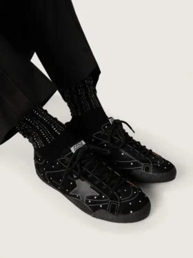 Chaussettes noires avec détails vieillis et strass