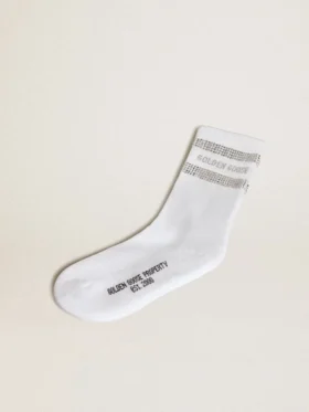 Chaussettes unisexes en coton blanc ornées de cristaux décoratifs