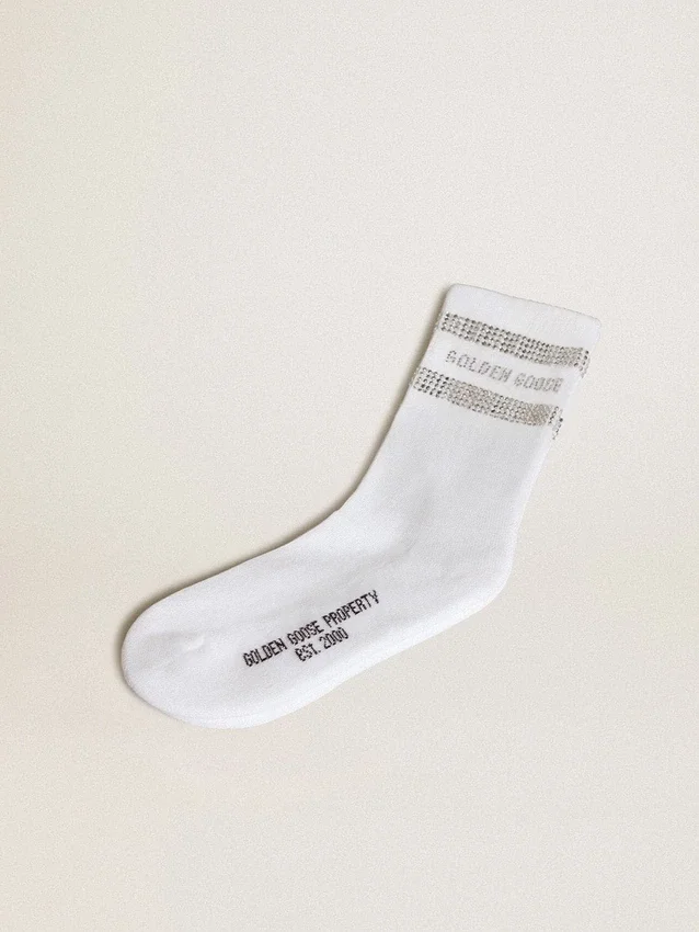 Chaussettes unisexes en coton blanc ornées de cristaux décoratifs