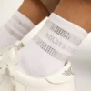 Chaussettes unisexes en coton blanc ornées de cristaux décoratifs
