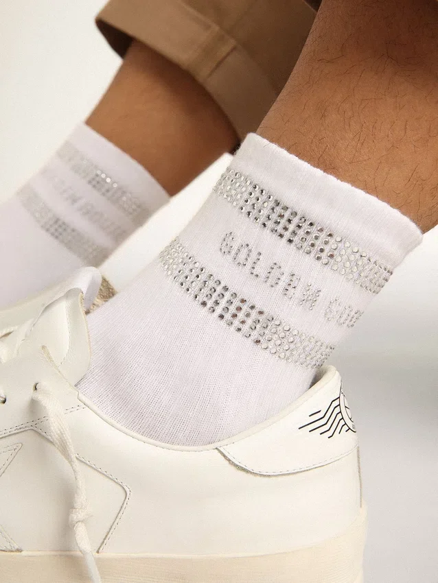 Chaussettes unisexes en coton blanc ornées de cristaux décoratifs