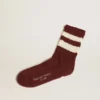 Chaussettes violettes avec détails vieillis et rayures blanc cassé