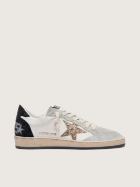 Chaussures Ball Star pour femme en nappa et daim, avec étoile pailletée et languette de talon noire
