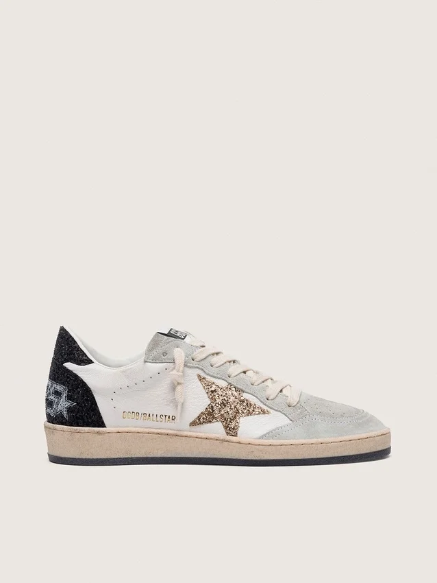 Chaussures Ball Star pour femme en nappa et daim, avec étoile pailletée et languette de talon noire