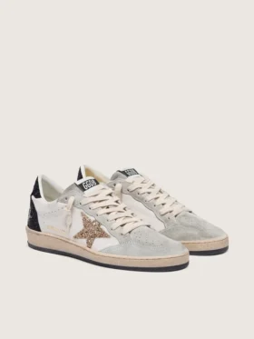Chaussures Ball Star pour femme en nappa et daim, avec étoile pailletée et languette de talon noire