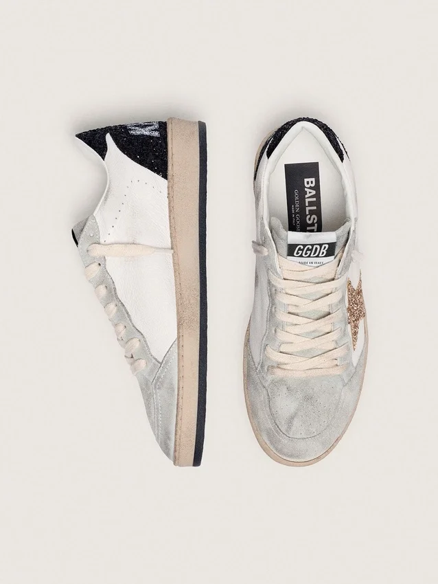 Chaussures Ball Star pour femme en nappa et daim, avec étoile pailletée et languette de talon noire