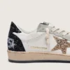 Chaussures Ball Star pour femme en nappa et daim, avec étoile pailletée et languette de talon noire