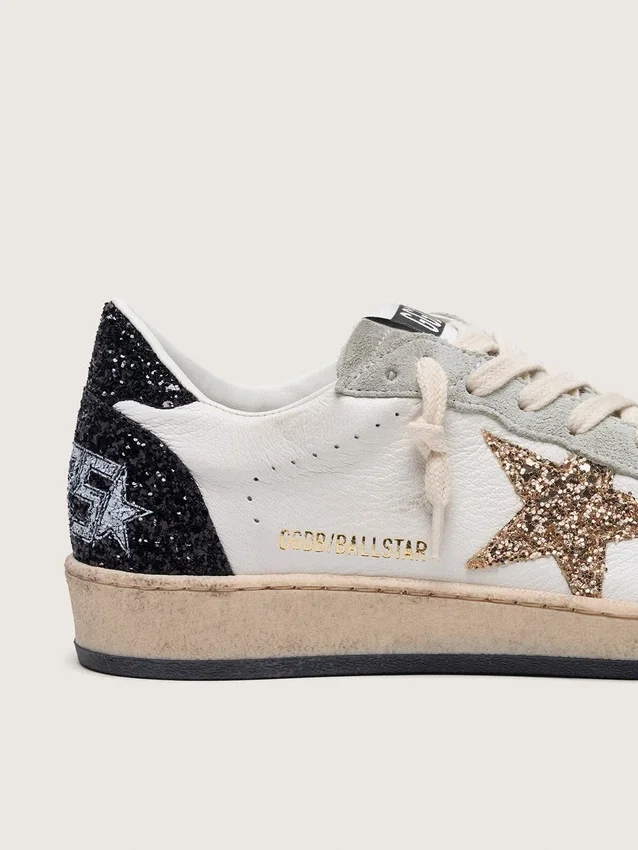Chaussures Ball Star pour femme en nappa et daim, avec étoile pailletée et languette de talon noire