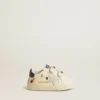 Chaussures d'école pour bébé en cuir nappa avec imprimé musical et étoile en daim blanc