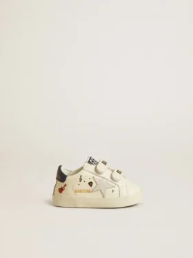 Chaussures d'école pour bébé en cuir nappa avec imprimé musical et étoile en daim blanc