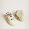 Chaussures d'école pour bébé en cuir nappa avec imprimé musical et étoile en daim blanc