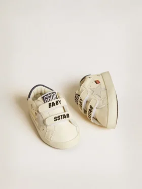 Chaussures d’école pour bébé en cuir nappa avec imprimé musical et étoile en daim blanc