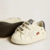 Chaussures d'école pour bébé en cuir nappa avec imprimé musical et étoile en daim blanc
