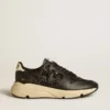 Chaussures de course pour femme « Running Sole » en paillettes noires avec étoile en cuir et languette de talon en nubuck