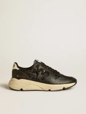 Chaussures de course pour femme « Running Sole » en paillettes noires avec étoile en cuir et languette de talon en nubuck