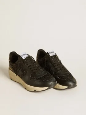 Chaussures de course pour femme « Running Sole » en paillettes noires avec étoile en cuir et languette de talon en nubuck