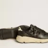 Chaussures de course pour femme « Running Sole » en paillettes noires avec étoile en cuir et languette de talon en nubuck