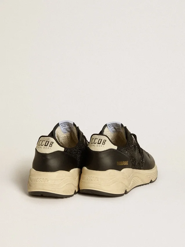 Chaussures de course pour femme « Running Sole » en paillettes noires avec étoile en cuir et languette de talon en nubuck