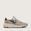 Chaussures de course pour femme « Running Sole » en suède gris tourterelle et paillettes argentées