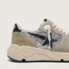 Chaussures de course pour femme « Running Sole » en suède gris tourterelle et paillettes argentées