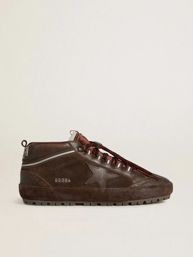 Chaussures de ski Mid Star pour homme en daim marron avec étoile en cuir et languette de talon en daim