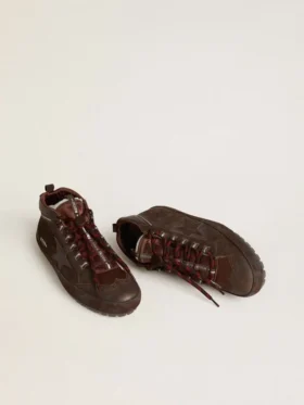 Chaussures de ski Mid Star pour homme en daim marron avec étoile en cuir et languette de talon en daim