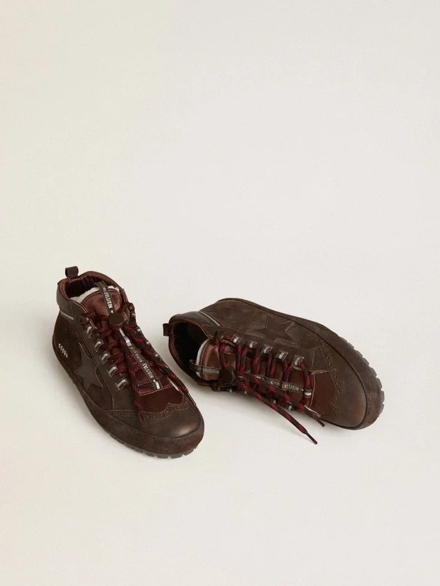 Chaussures de ski Mid Star pour homme en daim marron avec étoile en cuir et languette de talon en daim