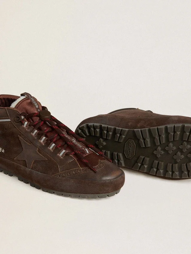 Chaussures de ski Mid Star pour homme en daim marron avec étoile en cuir et languette de talon en daim