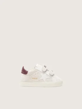 Chaussures pour bébé en velours, ornées d'une étoile en daim blanc et d'une languette de talon en cuir bordeaux