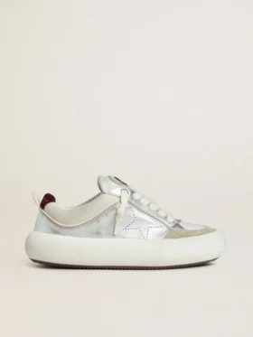 Chaussures Space-Star Cube pour femme en cuir gris glacier et argent avec languette de talon bordeaux