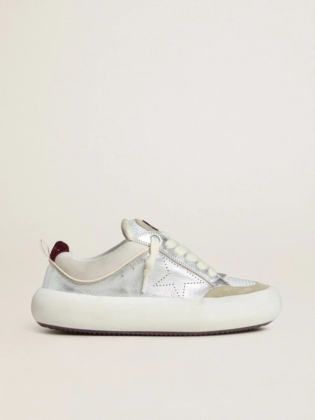 Chaussures Space-Star Cube pour femme en cuir gris glacier et argent avec languette de talon bordeaux