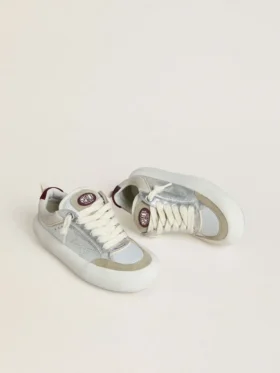 Chaussures Space-Star Cube pour femme en cuir gris glacier et argent avec languette de talon bordeaux