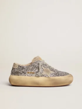 Chaussures Space-Star pour femme, pailletées argentées avec doublure en peau de mouton