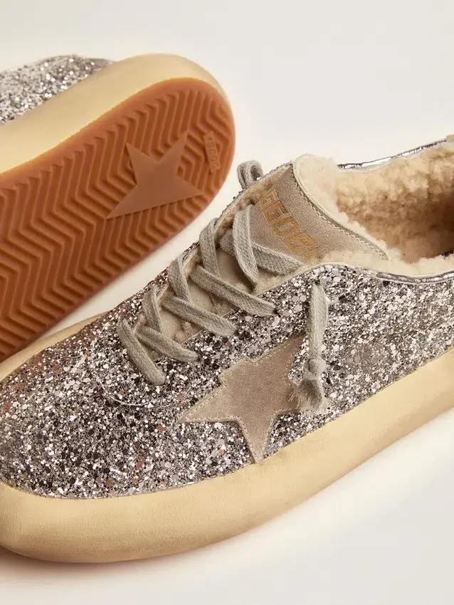 Chaussures Space-Star pour femme, pailletées argentées avec doublure en peau de mouton
