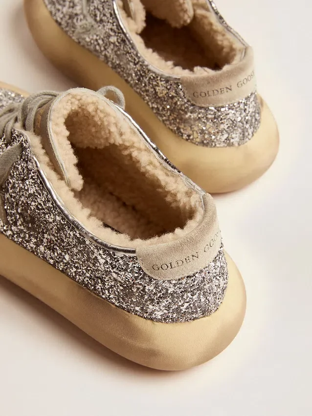 Chaussures Space-Star pour femme, pailletées argentées avec doublure en peau de mouton