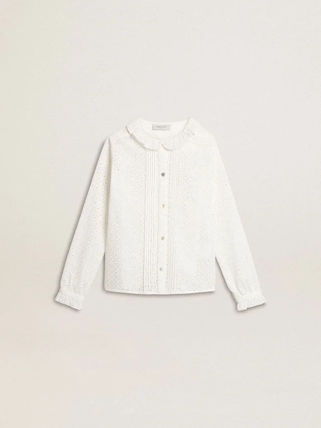 Chemise blanche en coton à broderie anglaise pour filles