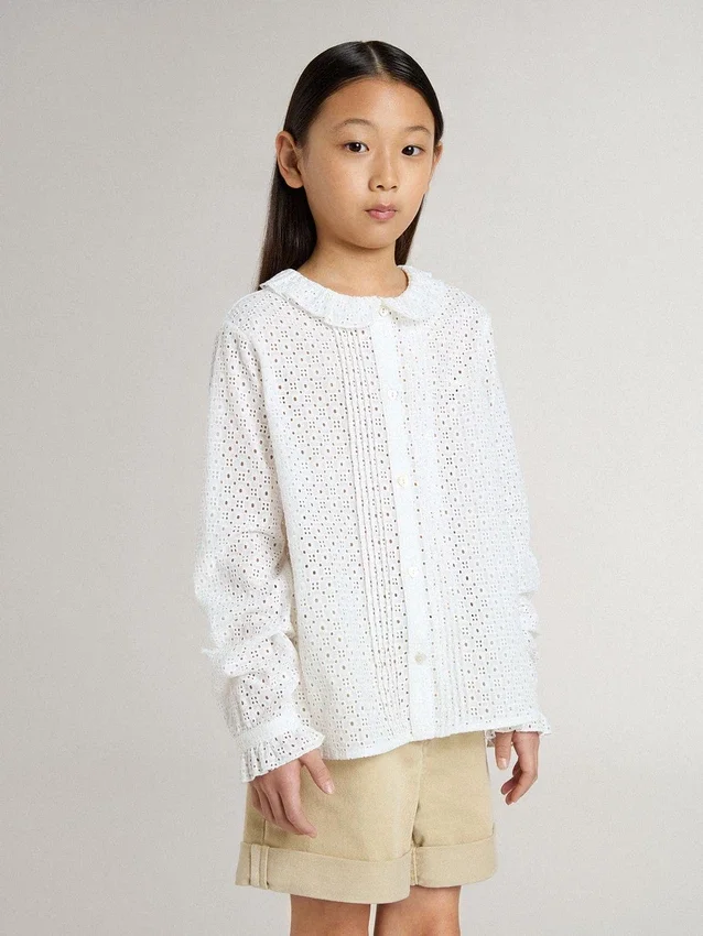 Chemise blanche en coton à broderie anglaise pour filles
