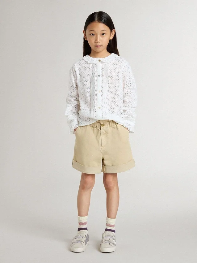 Chemise blanche en coton à broderie anglaise pour filles