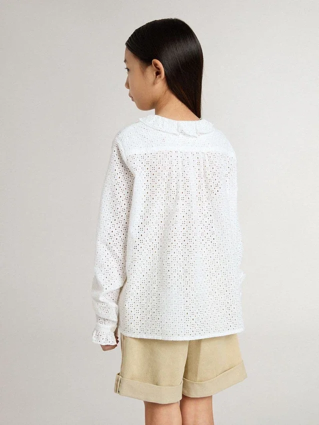 Chemise blanche en coton à broderie anglaise pour filles