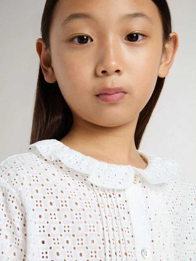 Chemise blanche en coton à broderie anglaise pour filles