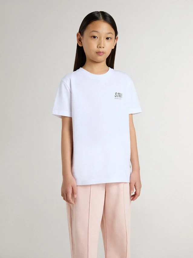 Chemise blanche en coton pour enfant avec imprimé argenté