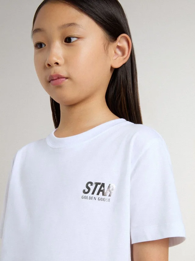 Chemise blanche en coton pour enfant avec imprimé argenté