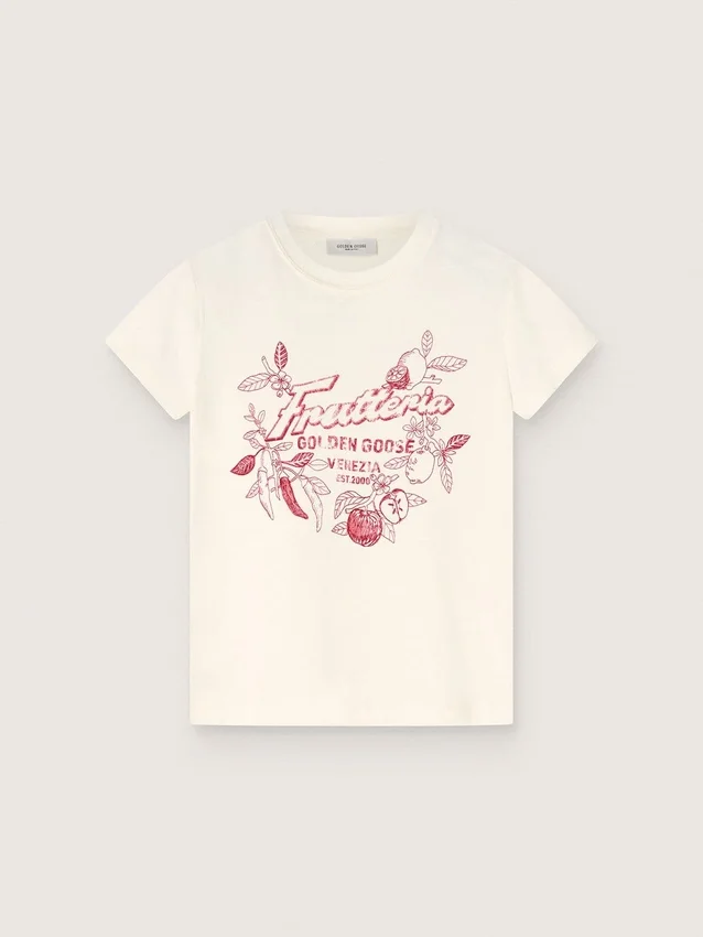 Chemise blanche en coton pour enfant avec imprimé « Frutteria Golden »